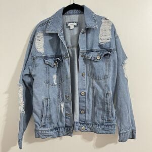 Forever 21 Women's Distressed Denim Jean Jacket Size S Retro 90s Y2K Grunge